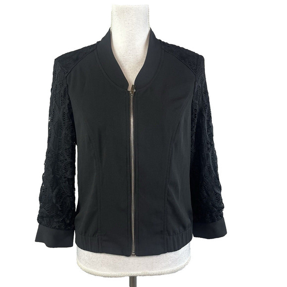 Cache Full Zip Front Lace Jacket size 4 Slinky Stretch Wedding Cocktail Disco - Picture 1 of 12